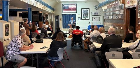 Moolenaar announcing his legislation honoring Cpl. Duane Dewey at American Legion Post 94 in Cadillac.