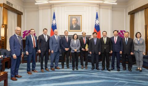 Congressman Moolenaar and members of the House Select Committee on the Chinese Communist Party meet with Taiwanese President Tsai Ing-wen (center) and Taiwanese leaders.