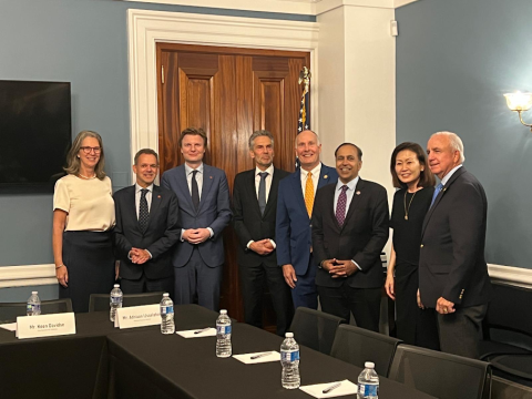 Moolenaar and members of the Select Committee on the CCP meet with Dutch Prime Minister Dick Schoof (fourth from left) and members of the Dutch delegation.